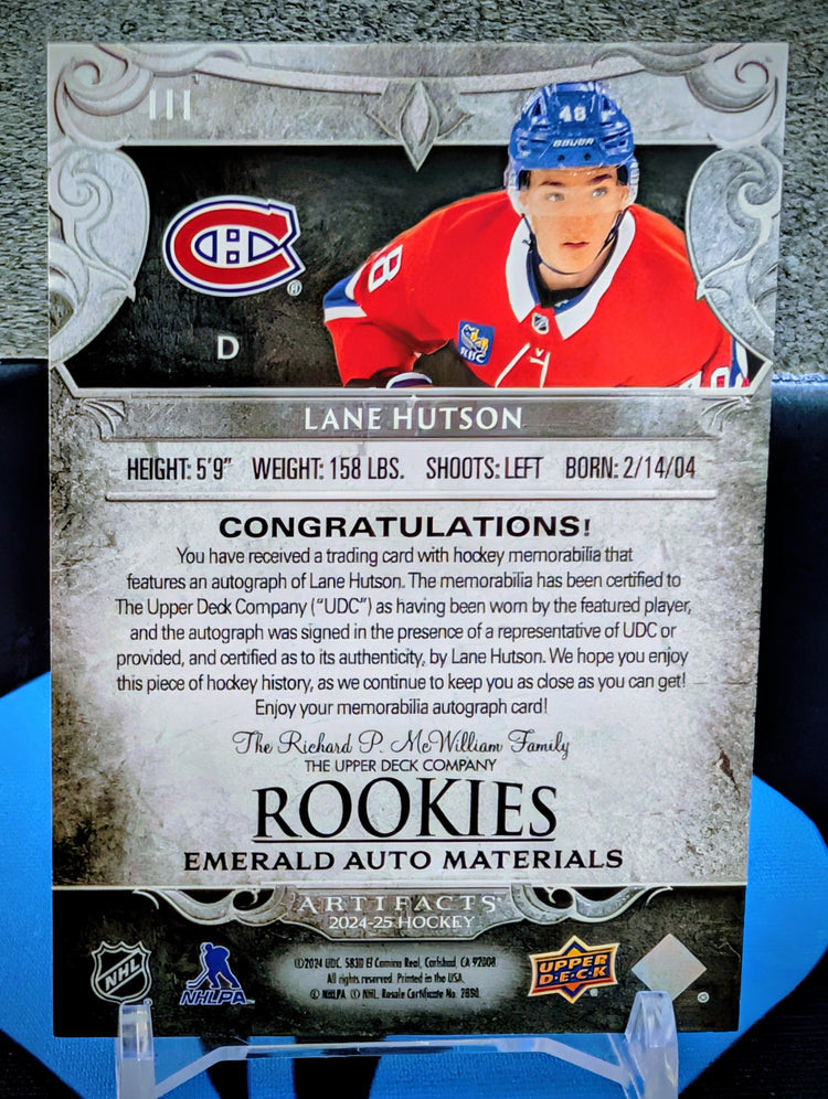2024-25 Artifacts Emerald Auto Materials Lane Hutson RPA /15