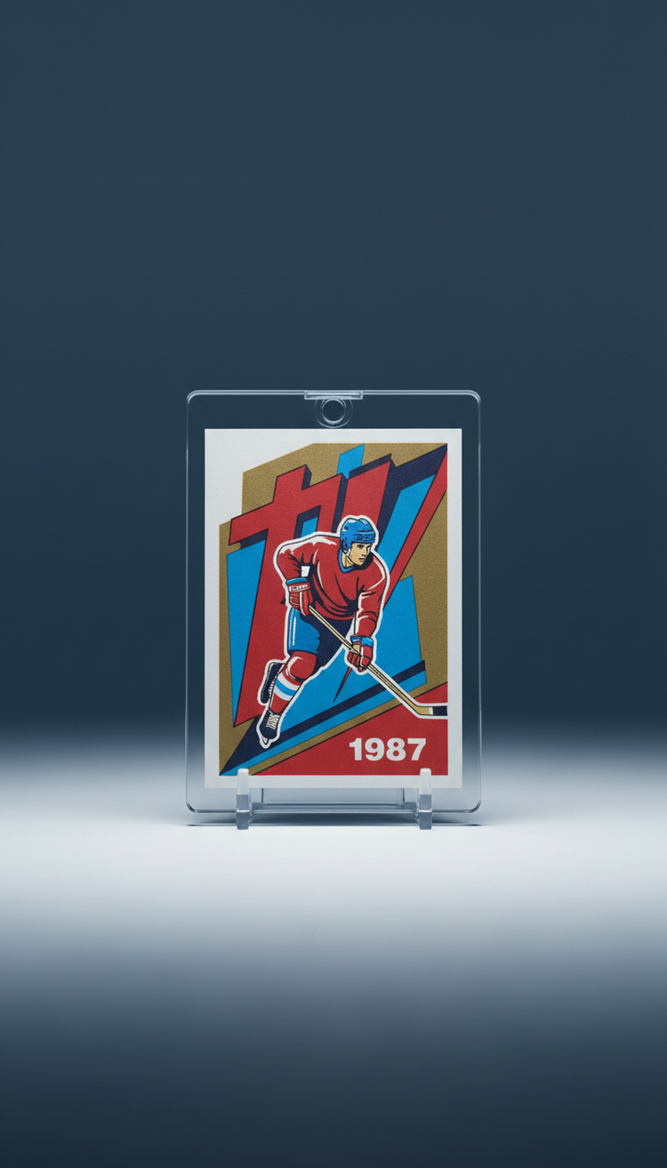 Vintage hockey card in a one-touch magnetic holder